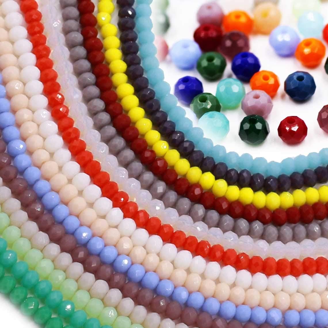 Mixed Color Wholesale Porcelain Crystal Glass Beads Strand Spacer Beads Briolette Round Rondelle Shape Assorted Color with Elastic String for Jewelry Making (15 Colors,2100pcs)