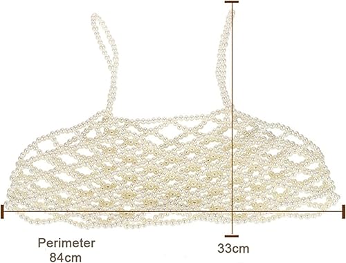 Miniatura 5 de Camiseta corta sexy con cuentas de perlas para mujer, brasier de cadena de cuerpo de perlas, sin mangas, tirantes delgados, camisola, chaleco para