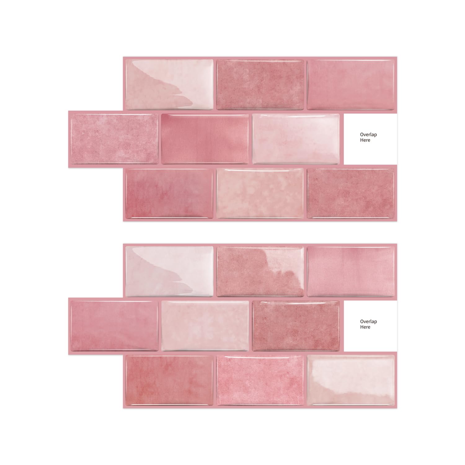 Alwayspon 15x30cmx10Pcs Self Adhesive Wall Tile Sticker Transfers, Peel and Stick Adhesive Waterproof Splashback Stick on Tile Decals for Kitchen Bathroom Wall, Pink