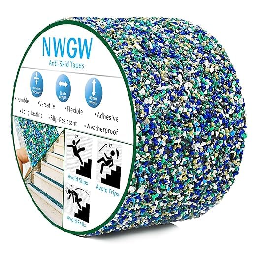 Cinta antideslizante resistente de 10,2 cm x 4,5 m - Cinta adhesiva de goma de grano azul para escaleras, piscina, baño y seguridad exterior | Tiras de tracción impermeables y