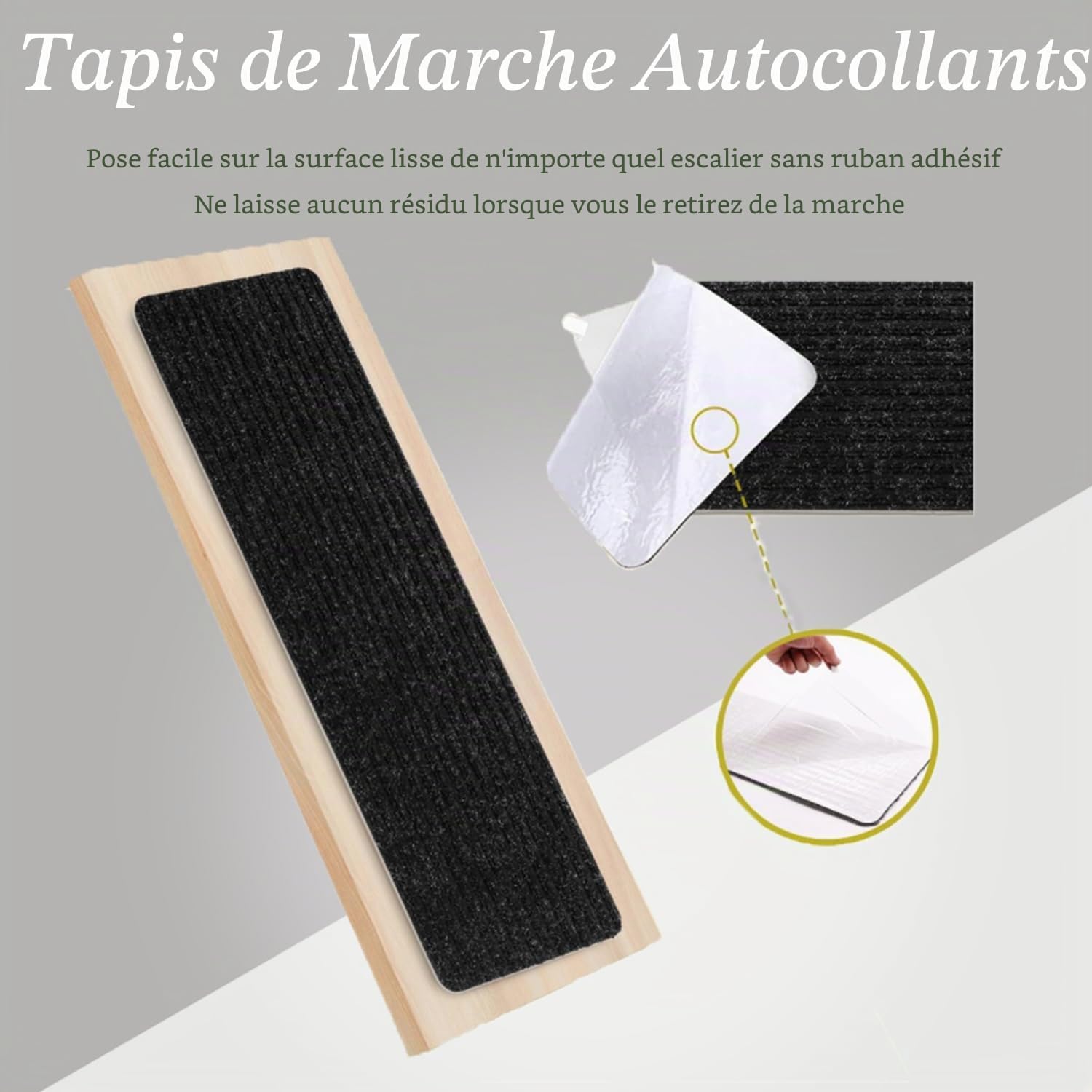 Lot de 15 tapis de marche d'escalier autocollants antidérapants pour l'intérieur 60 x 20 cm Tapis d'escalier antidérapant pour enfants, personnes âgées et animaux domestiques (beige)
