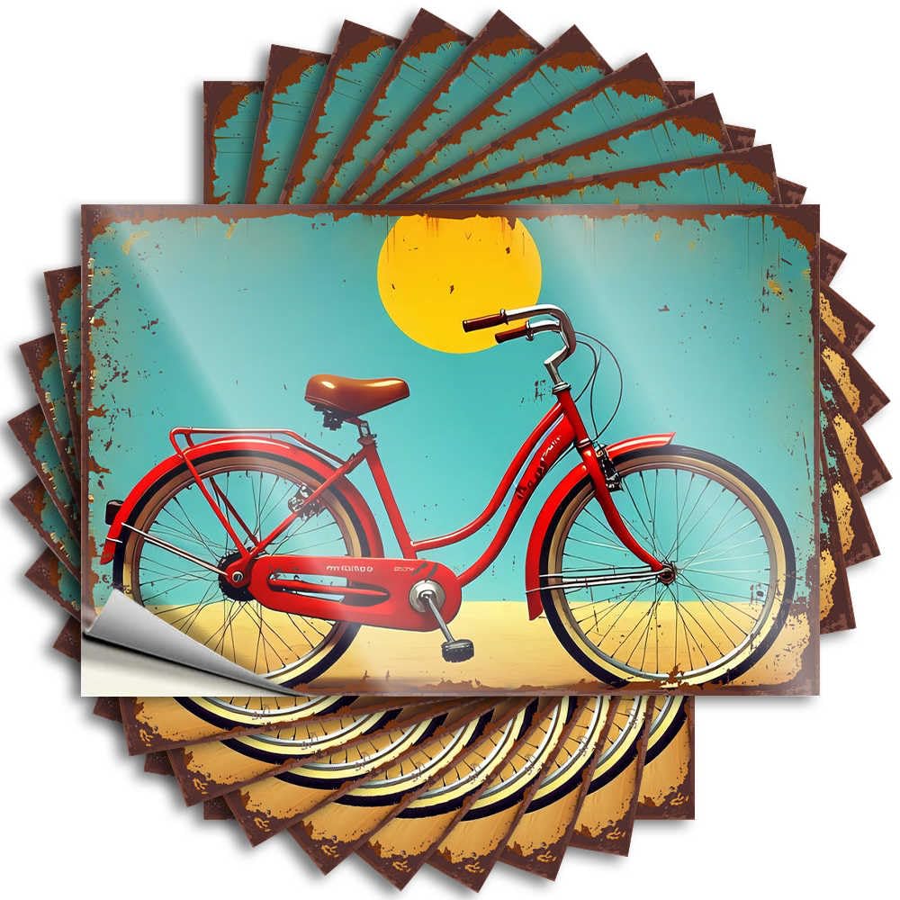 Fzfn Colour Decals - Affirmation Window Vintage Red Bicycle Against A Bright Sun Background For Stone Front Yard Decor(8X12cm)