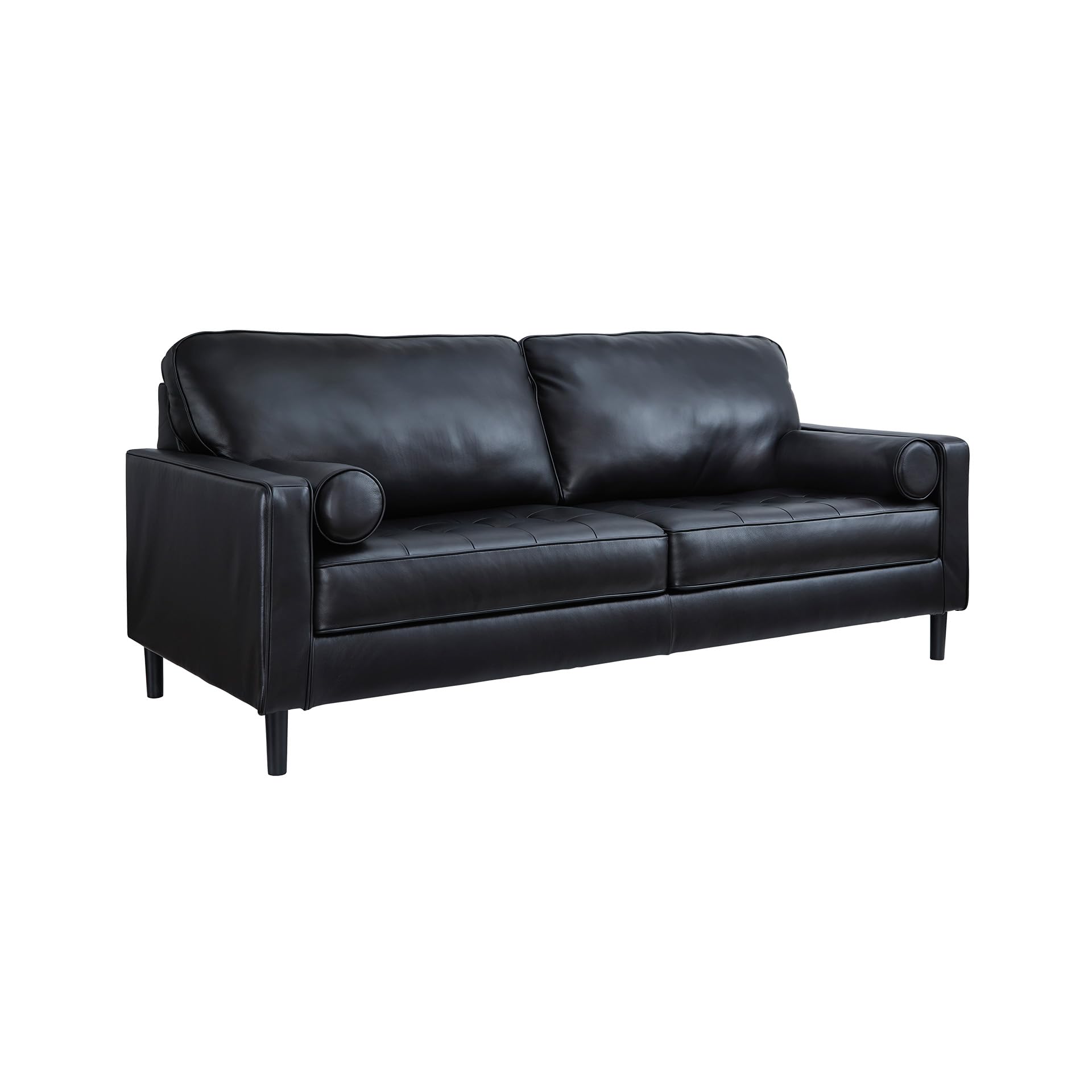 Signature Design by Ashley Bryceview Contemporary Leather Match Tufted Sofa with 2 Bolster Pillows Black