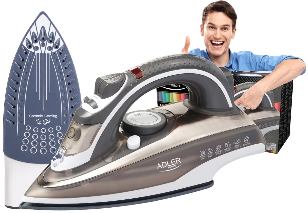 Fer à repasser Adler AD 5030 de 3000 W avec réservoir 0.31L pour linge impeccable