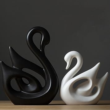 Ceramic Statue,Deer Family Figurines Porcelain,Creative Ceramic Decorative,Crafts Ornaments Home Decor,Memorial Gift for Parents, Suitable for Shelf, Bookself. Nordic Black White swan