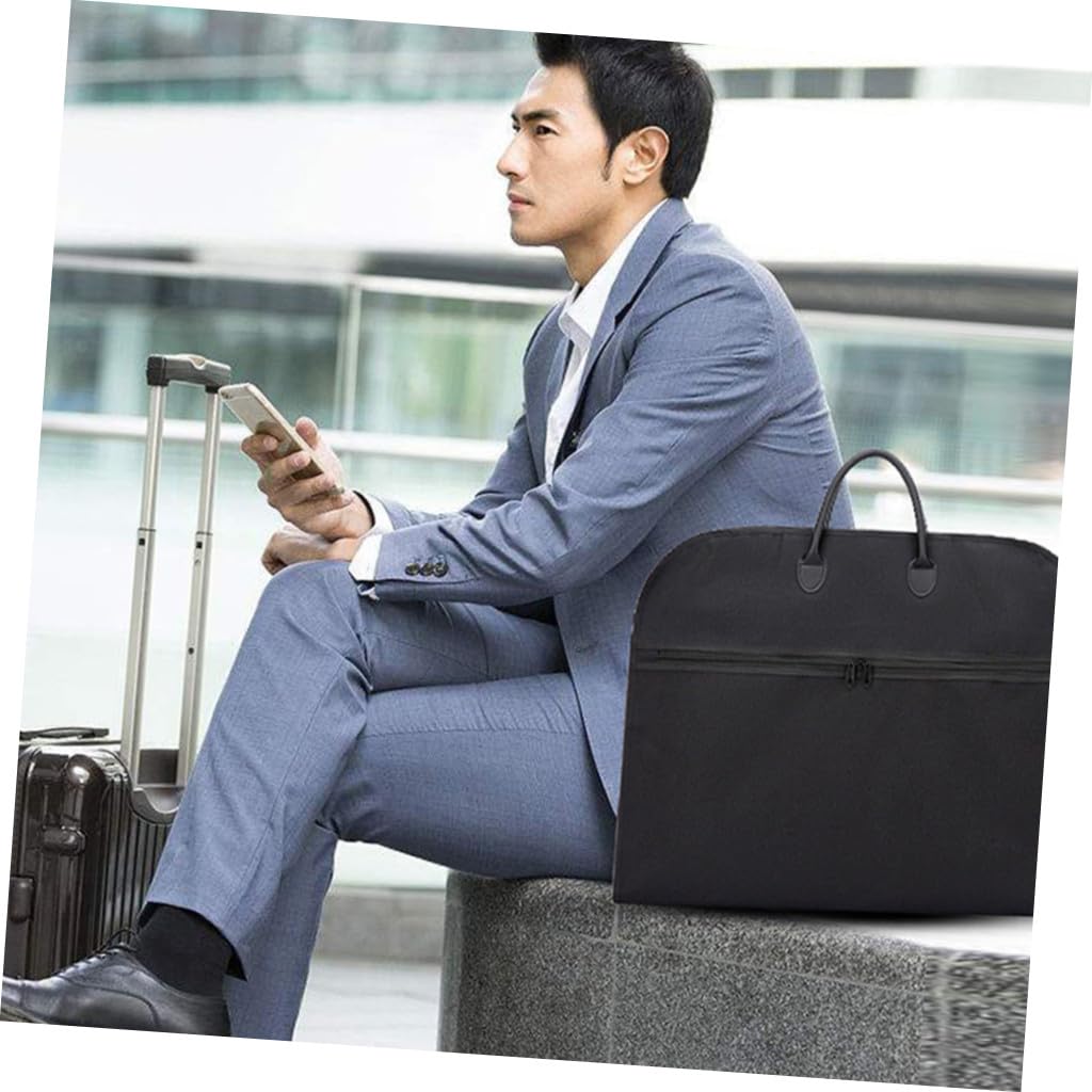 Housoutil Bolsa para Trajes Plegable Portátil Negra Funda para Vestidos y Ropa de Viaje Asas de Cuero para Colgar Tamaño Grande para Trajes Abrigos y Uniformes Adecuado para Viajes de