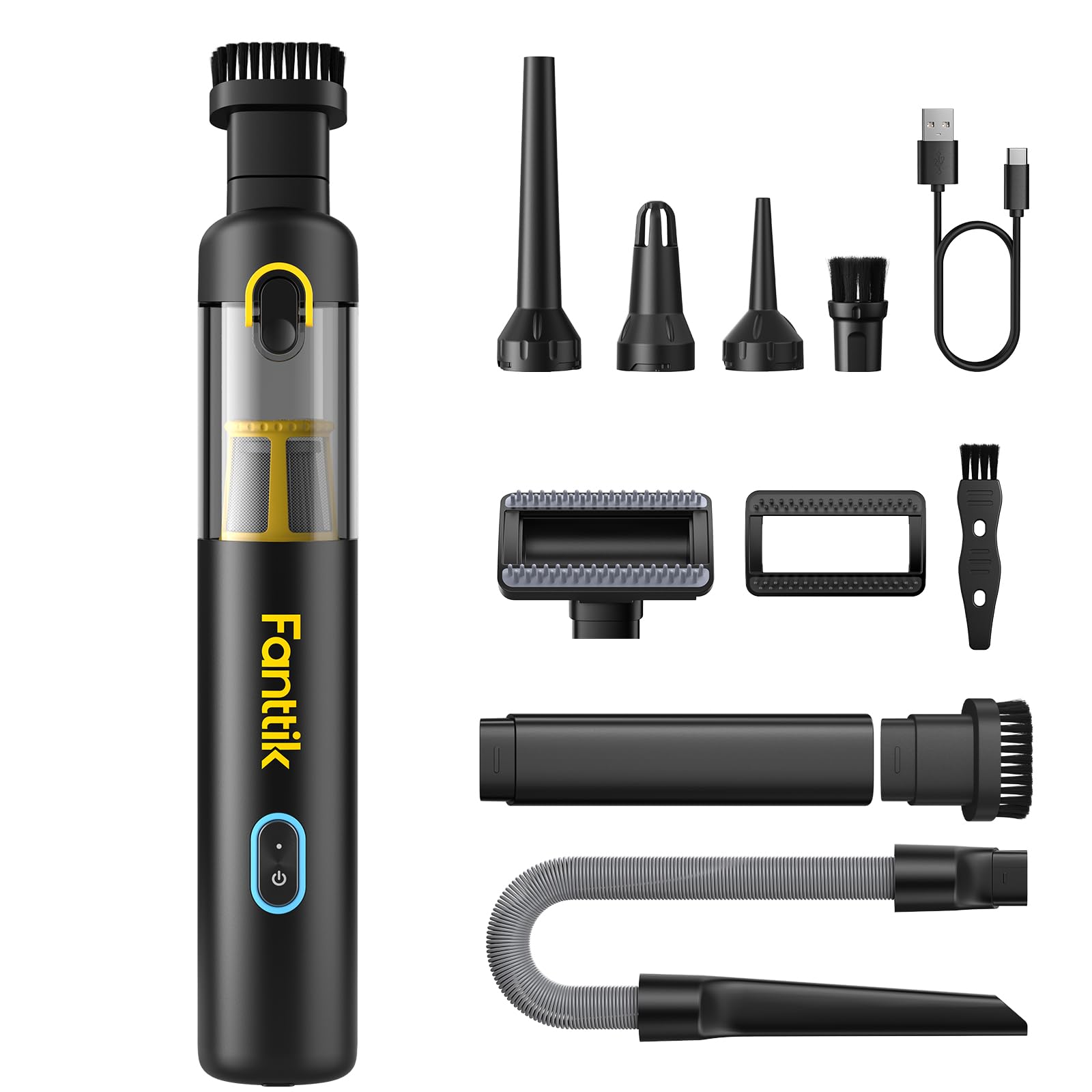Fanttik Slim V8 APEX Car Vacuum, 4-in-1 Portable Mini Cordless Vacuum with 19000pa Suction Power, Type-C Charge, 2 Suction Modes, Handheld Vacuum for Small Jobs, Car, Office Desk, Keyboards (Black)