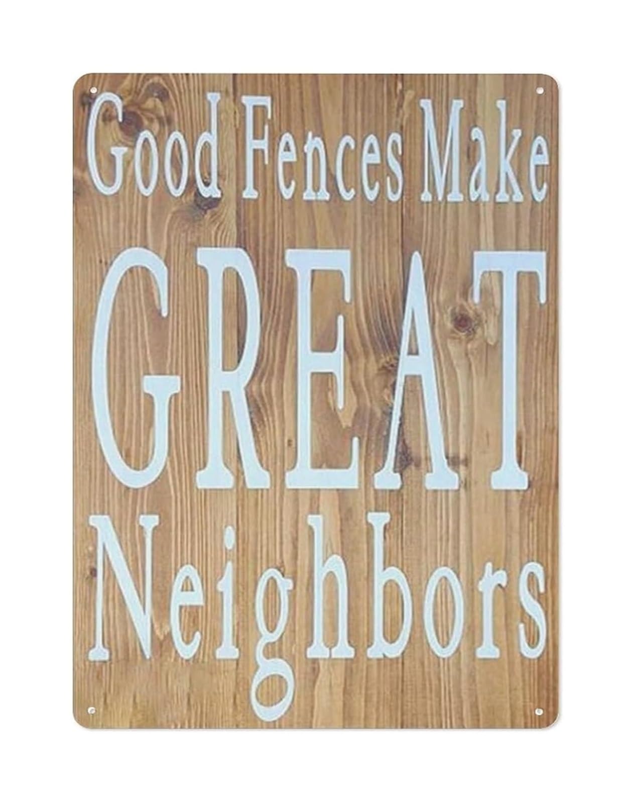 NWPNLXEA Housewarming Gift Idea Metal Tin Sign Funny Fence Quote Humorous Neighbor Sign Rustic Farmhouse Wall Decor for Porch Garden 8 X 12 inch