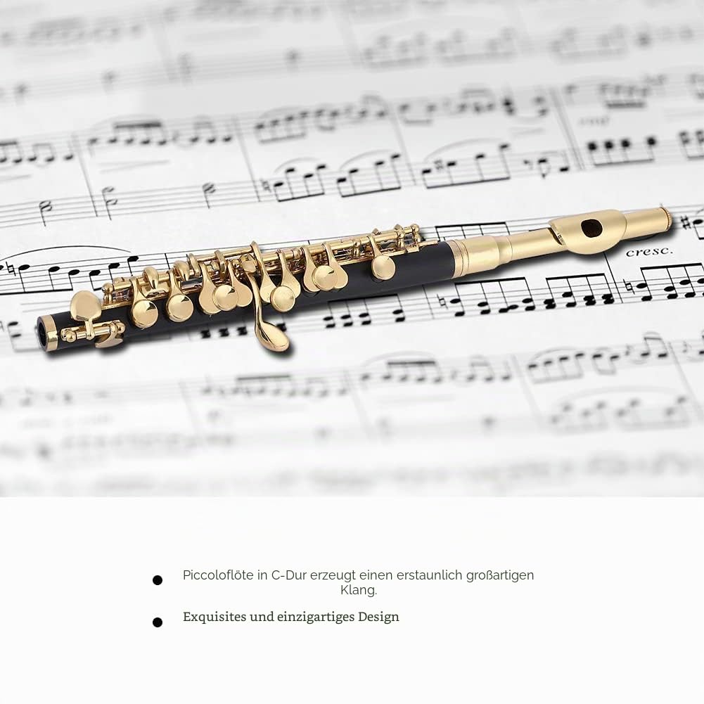 C-Ton Piccolo, halbgroße Flöte Flöten Musikinstrument Anfängerflöte für Anfänger Studenten für Musikliebhaber (Gold)
