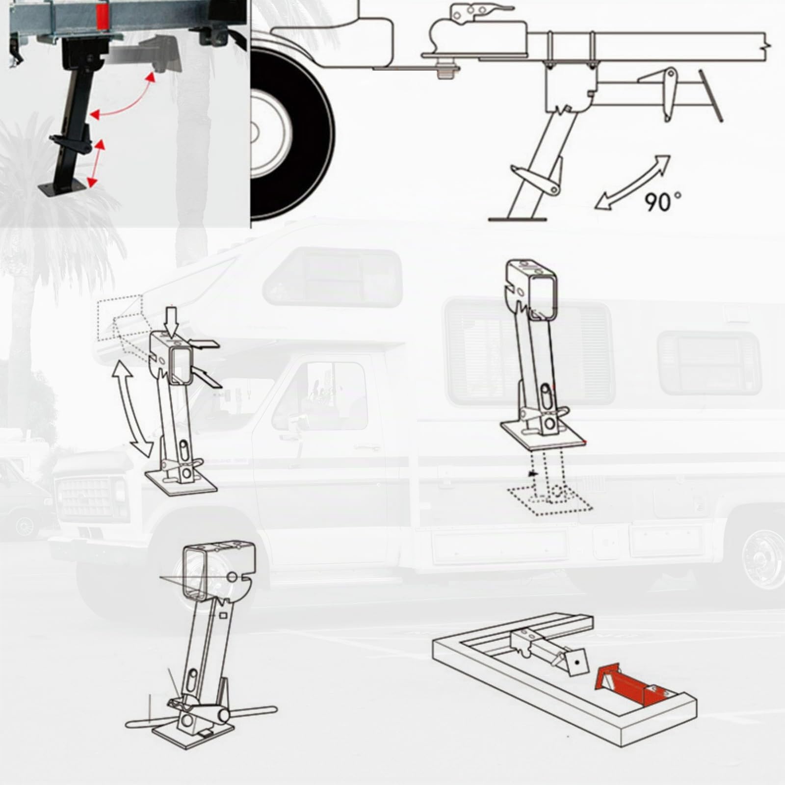 Stabilizzatore per Rimorchio, Martinetto Stabilizzatore per Camper 2Pezzi | Supporto da 650 Libbre, Capacità di Carico di 1000 Libbre, Supporto Parcheggio Martinetto Girevole Telescopico