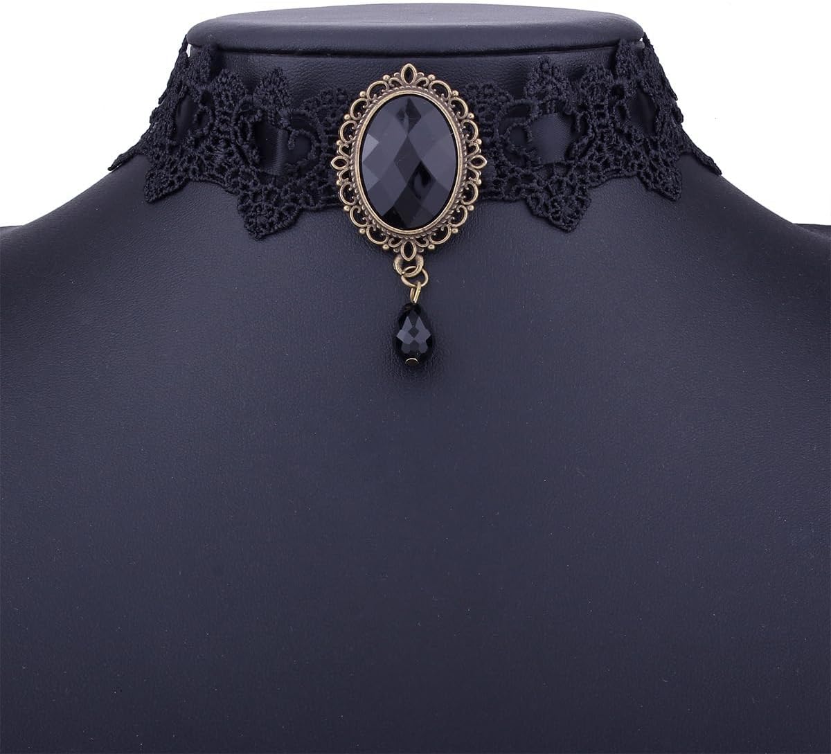 Atiptu Gothic Lace Choker Necklace for Women Black Lace Choker Necklace Vintage Red Crystal Pendant Necklaces Vampire Necklaces Halloween Costume Accessories - Image 4
