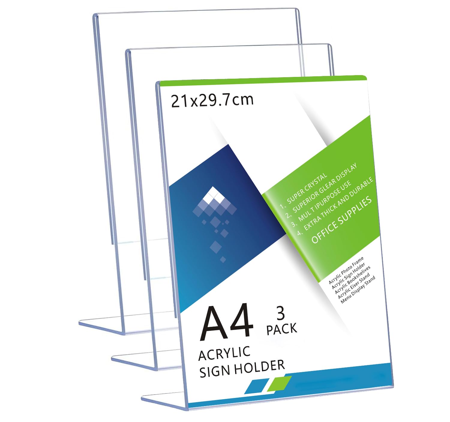 ZENITHORA A4 Acrylic Sign Holder, 3pack Acrylic Display Stand L-Slant Back A4 Perspex Display Stand, Clear Poster Menu Holders for Restaurant Shop School Office