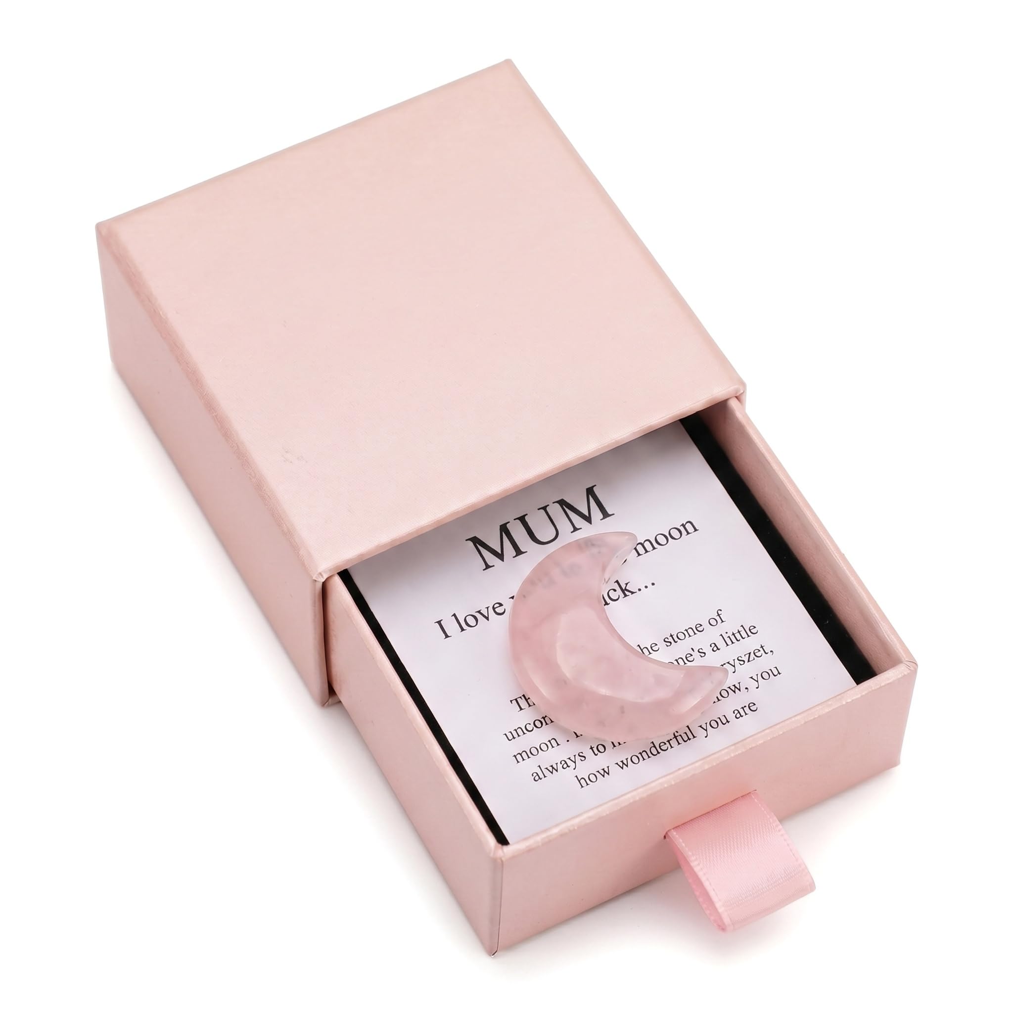 Gifts for Mum, Moon Rose Quartz Crystal Gifts, Good Luck Charm, Mum Birthday Gifts, Mummy Positive Affirmation Gift, Mums, Personalised, Unusual Mother's Gift Ideas