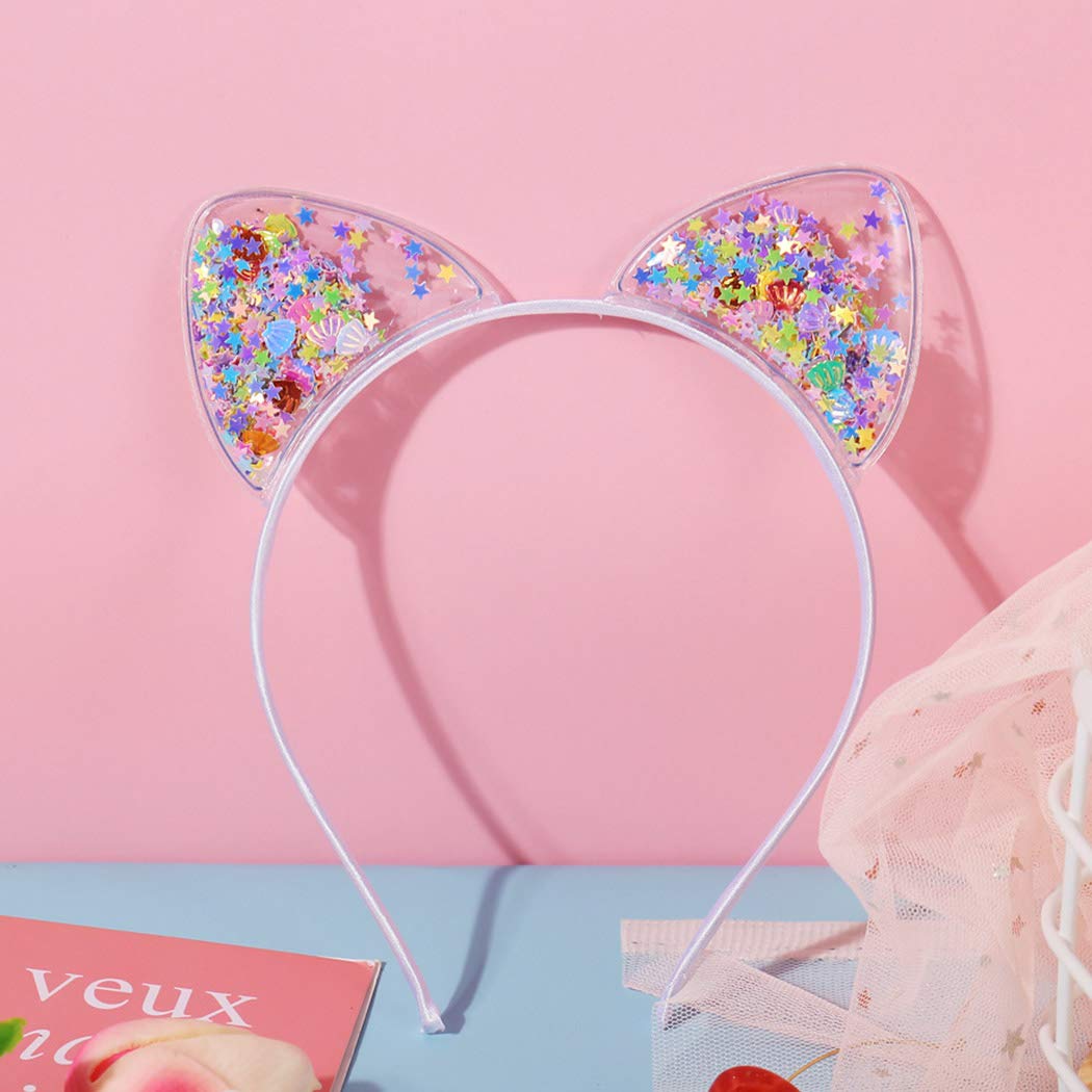 TseenYi Diadema de moda con orejas de gato antideslizantes con horquillas de papel floral, accesorios para el cabello, joyería para mujeres y niñas (blanco)