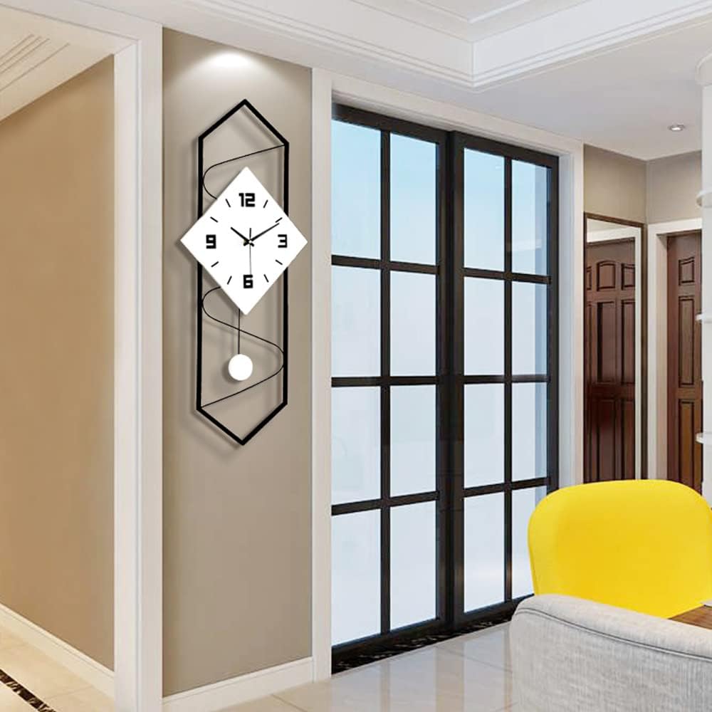 Large Decorative Wall Clock, Metal+Solid Wood Creative Art Wall Clock Silent Non-Ticking Battery Operated Living Room Decor Big Clock for Living Room Decor