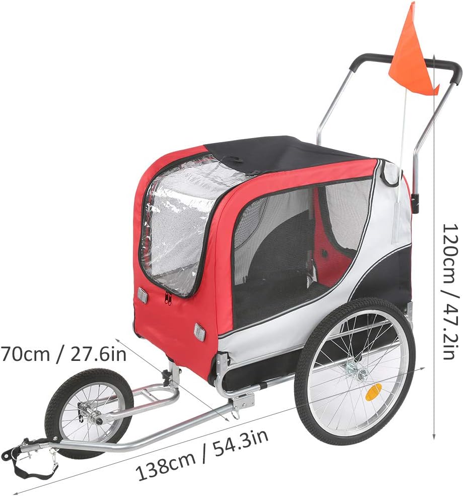 Bicycle Trailers.Oxford Fabric 2 in 1 Design 360‑Degree Rotatable Bike Bicycle Trailers Pet Stroller Cart Multifunctional Internal Super‑Large Space Photo