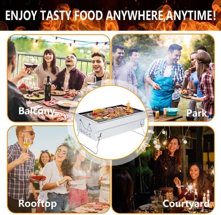 Grill,Charcoal Grill Folding Portable Grills with Reinforce Support Frame,Small Grill as Grill Accessories,Stainless Steel Outdoor Charcoal Grill for Outdoor Cooking,Picnics,Independence Day