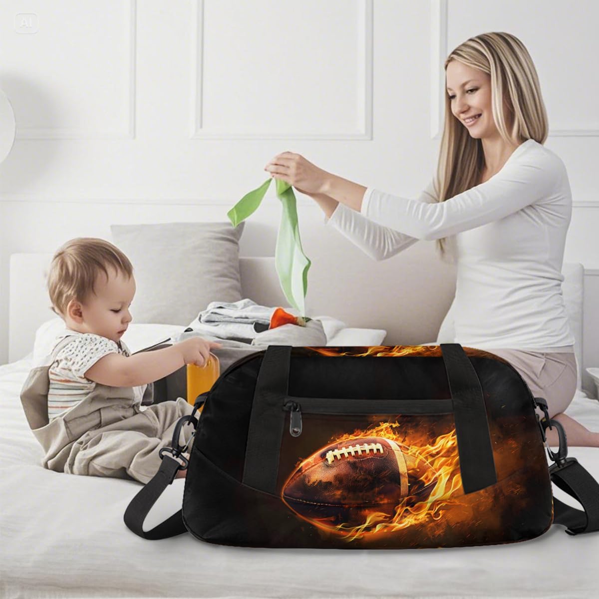 Rugby Flame Kids Duffle Bag, Boys Rugby Bags Lightweight Water Resistant Foldable Sports Gym Bag Weekender Overnight Sleepover Carry On Travel Bag for Boys