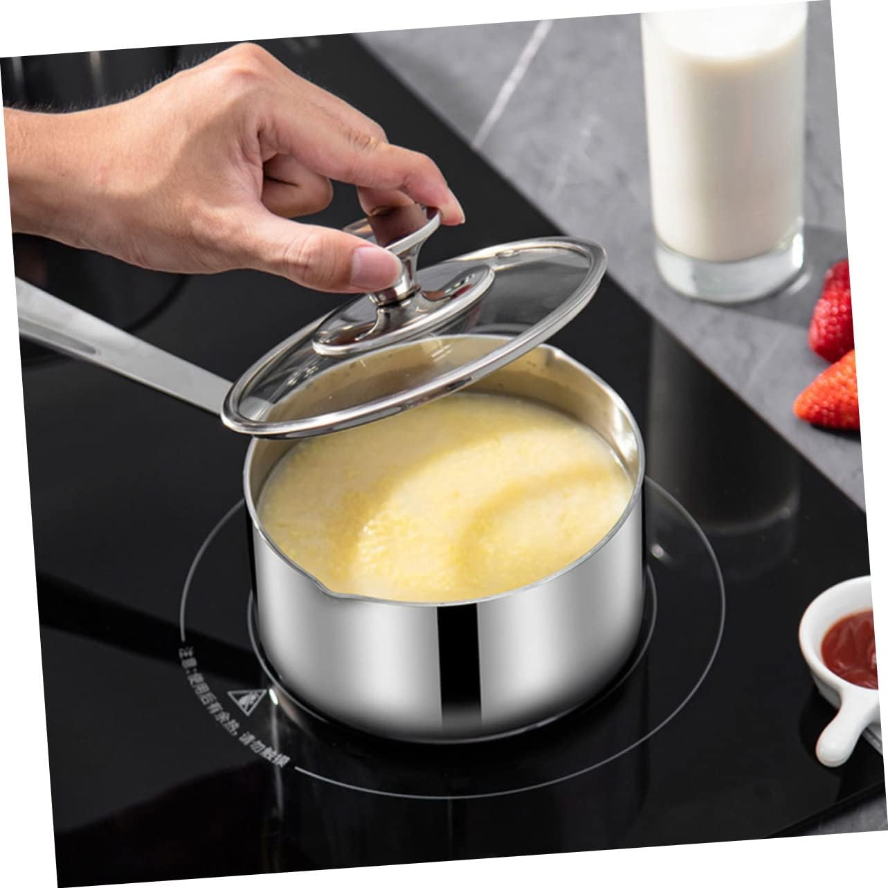 Alipis Stainless Steel Pot Lid Cooking Pot for Soup and Oatmeal - Stovetop Kitchen Essential Stainless Steel Design