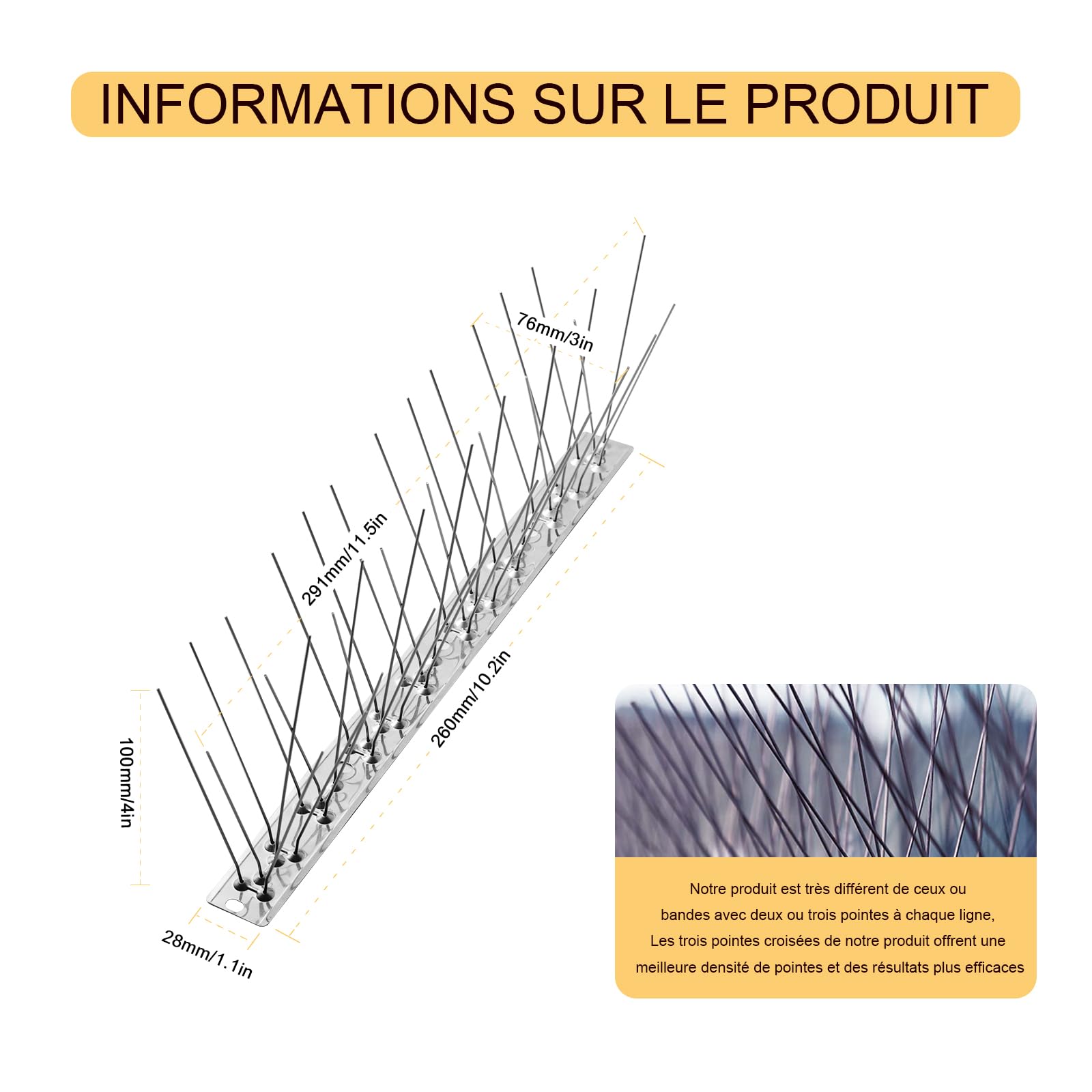 OFFO pic Anti Pigeon (5,2m), pré-assemblées pour toits et fenêtres, Piques Anti-Oiseaux durables Contre Corbeau, Mouette et Petit Oiseau, Ensemble de Pointes Anti-Oiseaux en Argent Brillant