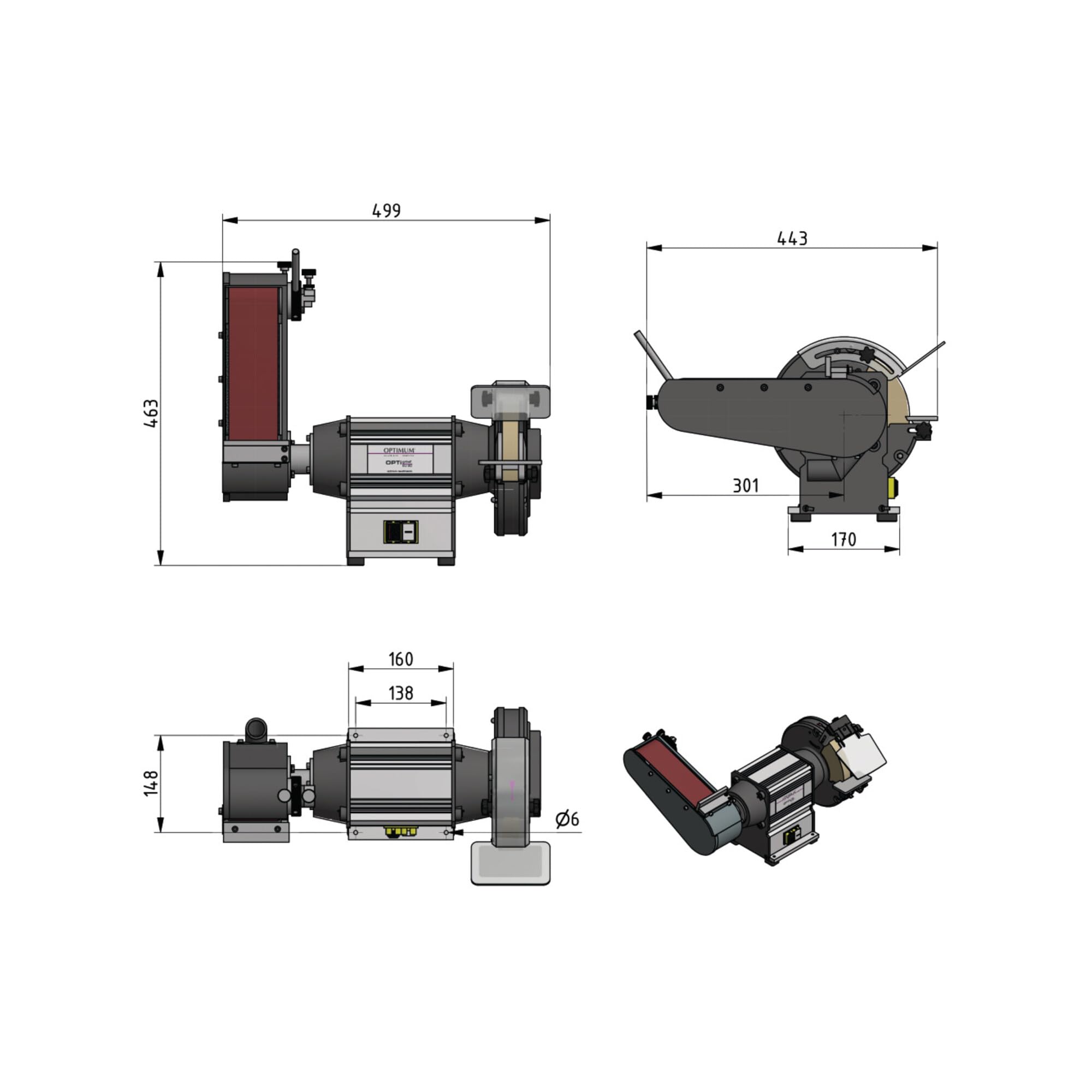Optimum Smerigliatrice universale OPTIgrind GU 20S (motore esente da manutenzione, con nastro abrasivo e mola), 3101570