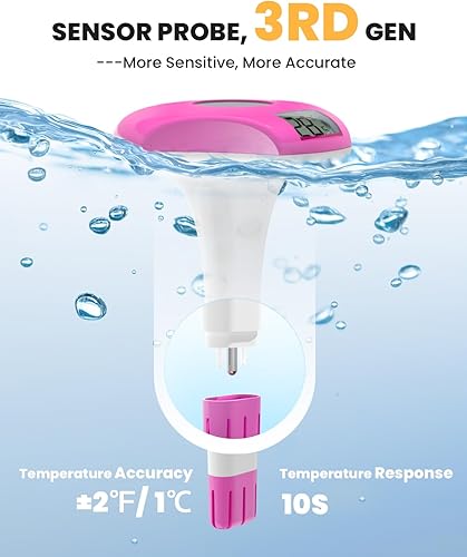 Miniatura 4 de BALDR Termómetro flotante de fácil lectura, termómetro solar para piscina con pantalla digital, IPX8 impermeable, precisión de 1.8 para jacuzzis,