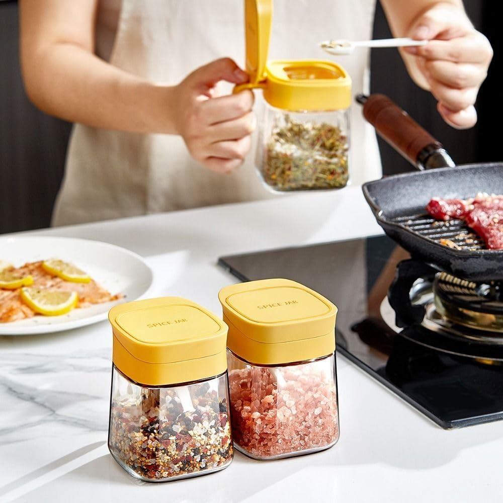 Gewürzbox für die Küche, Gewürzglas, Zuckerdose mit Deckel und Löffel, Salzbehälter, Gewürz-Aufbewahrungsbox (weiß)