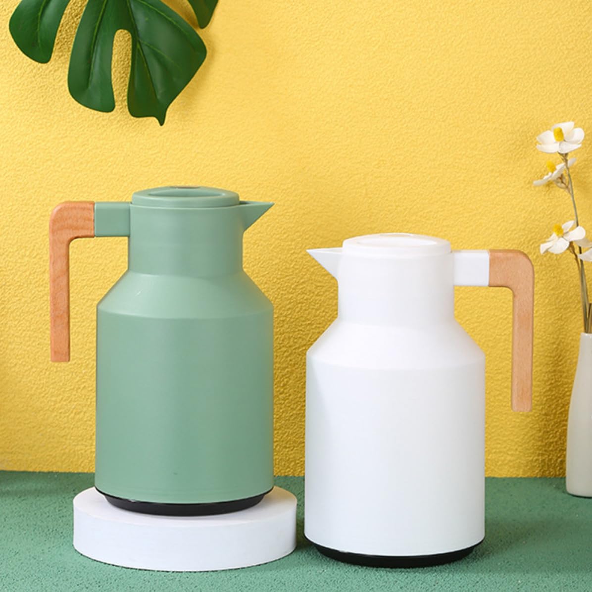 Luxshiny Botella Térmica de Agua Aislamiento de 1l, Mango de Madera y Vidrio, Capacidad Grande, Diseño Simple y Fácil de Usar para Conservar el Calor en Casa