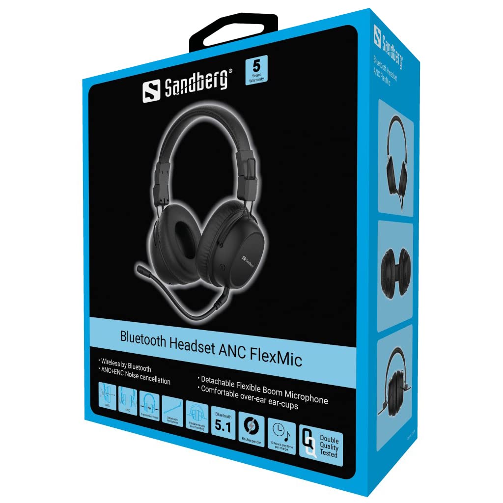 Sandberg Bluetooth Słuchawki ANC FlexMic, Czarny