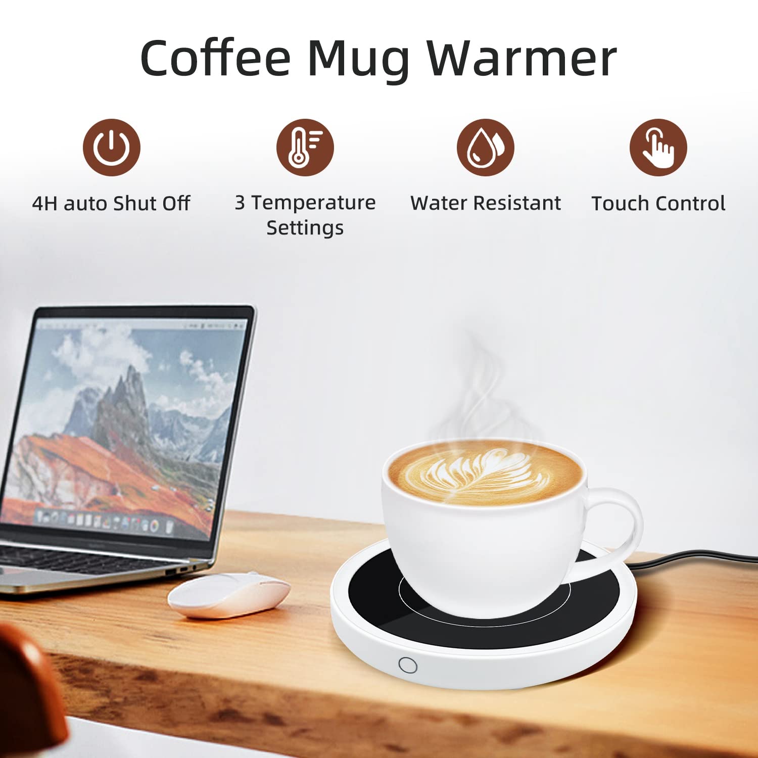 Mcbazel Calentador de Tazas de Café Eléctrico Inteligente 3 Ajustes de Temperatura 176°F 80℃ Botón Táctil Indicador Luminoso