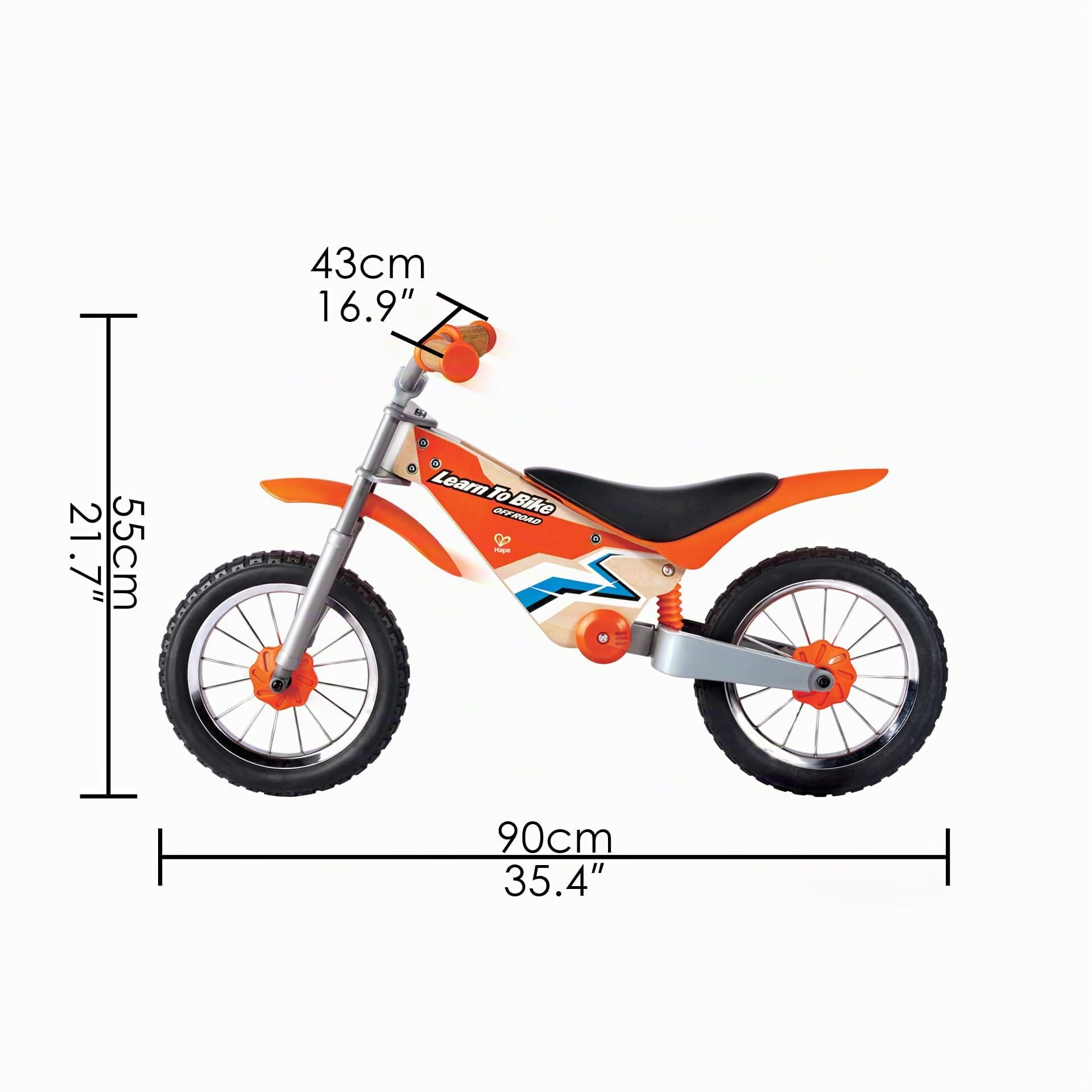 Hape Draisienne Moto Cross Enfants 3 ans et plus - Moto Draisienne Pneus 12 Pouces, Poignées en Liège, Amortisseur de Choc - Cadeau Enfants 3 ans Extérieur - Facile à Transporter, Anti Crevaison