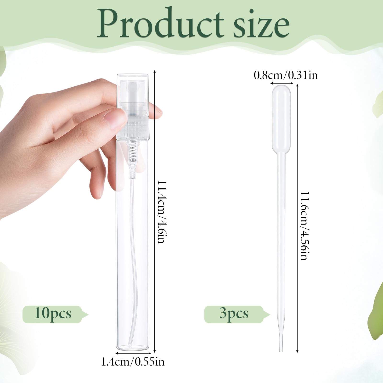 Prasacco - Małe butelki z rozpylaczem, 10 sztuk, 10 ml, przezroczyste, ze słomkami do napełniania, do perfum i podróży