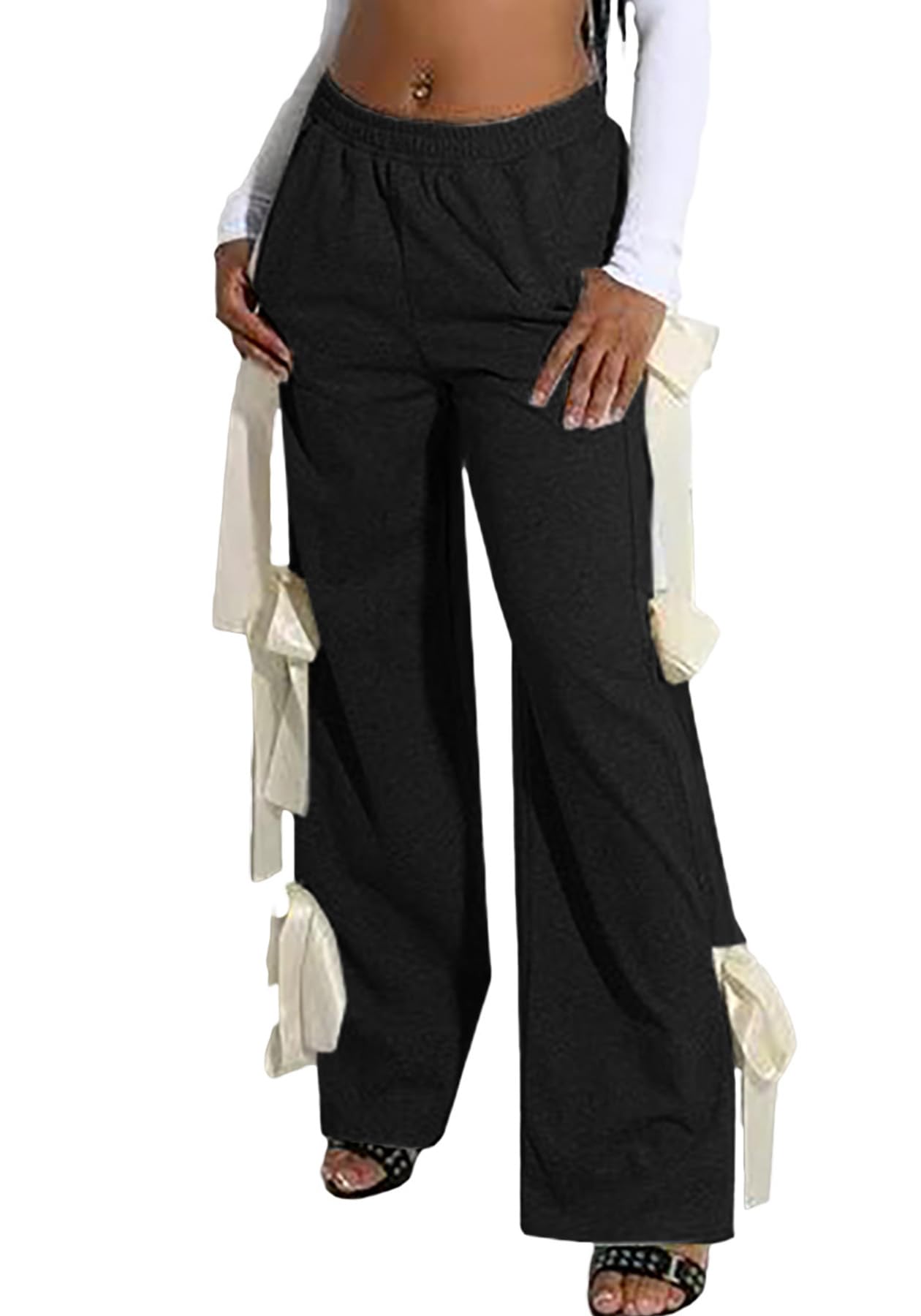 Geulis Baggy Wide Leg Sweatpants Women Y2k Bow Comfy Lounge Pants Elastic High Waisted Sweat Pants