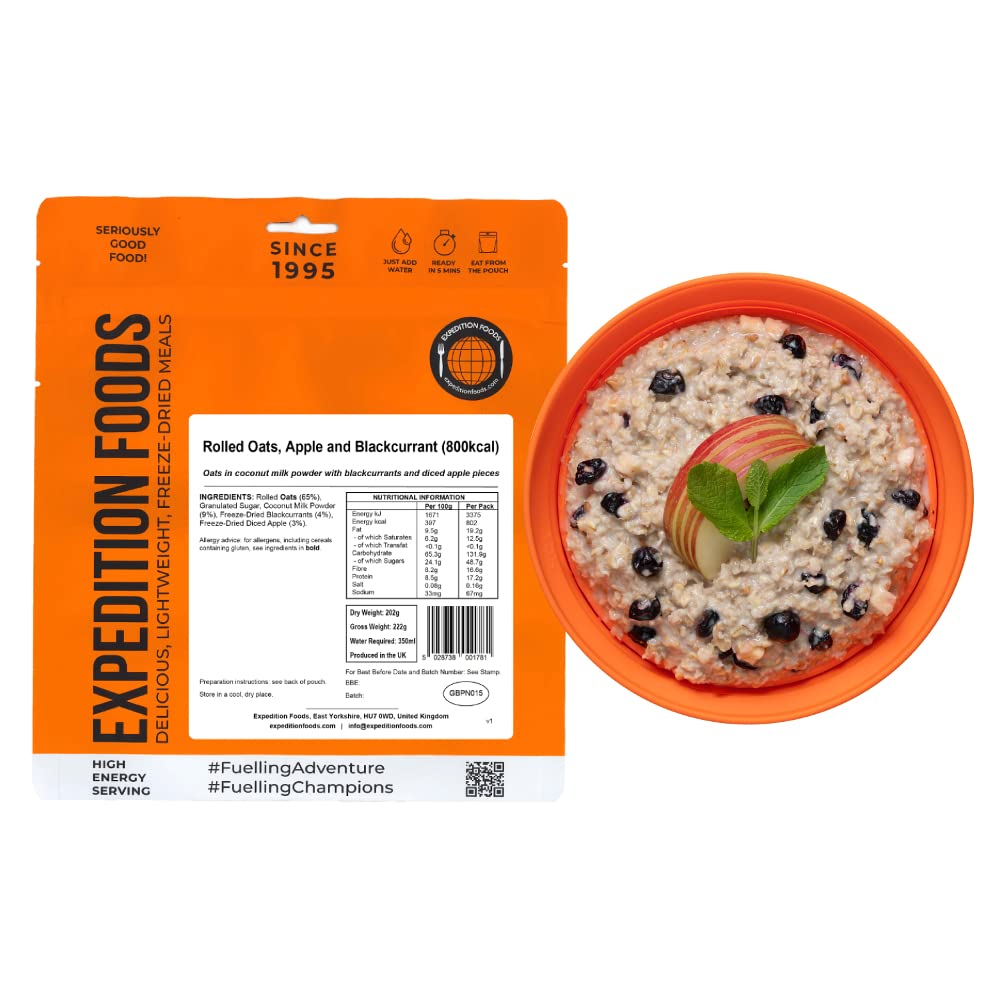 Rolled Oats, Apple and Blackcurrant | Freeze-Dried Camping & Hiking Food | High Energy Serving | 800kcal Meal