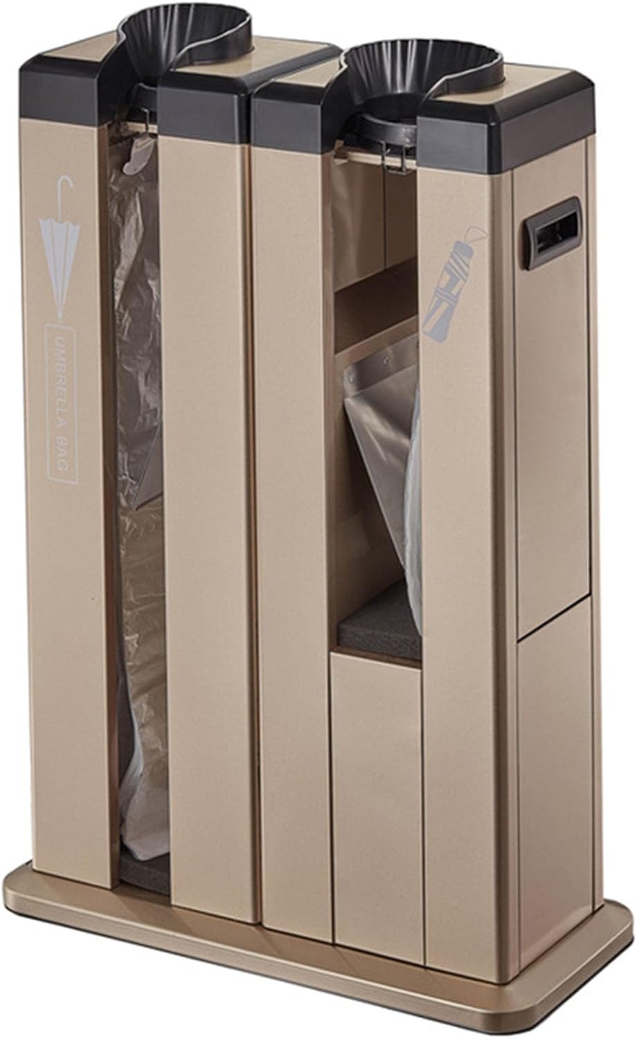 Automatic Wet Umbrella Packing Machine with Wheels and Bags Dispenser Stand Stainless Steel Double Slots 100 Short and 100 Long Bags, Commercial Umbrella Bags Dispenser Holder Stand,Gold