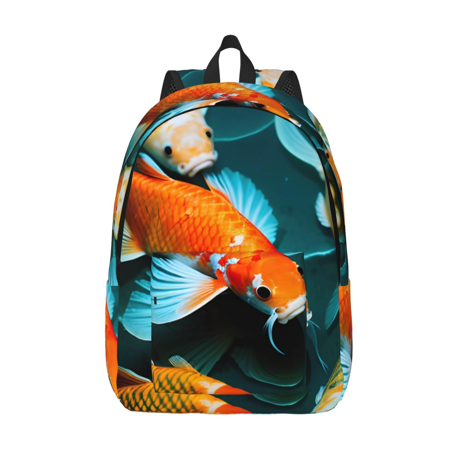 Longzehao Canvas Fashions HD Koi Fish Print Backpacks,Casual Lightweight Sports Rucksack Travel Multipurpose Bag, Black, M, Travel Backpacks