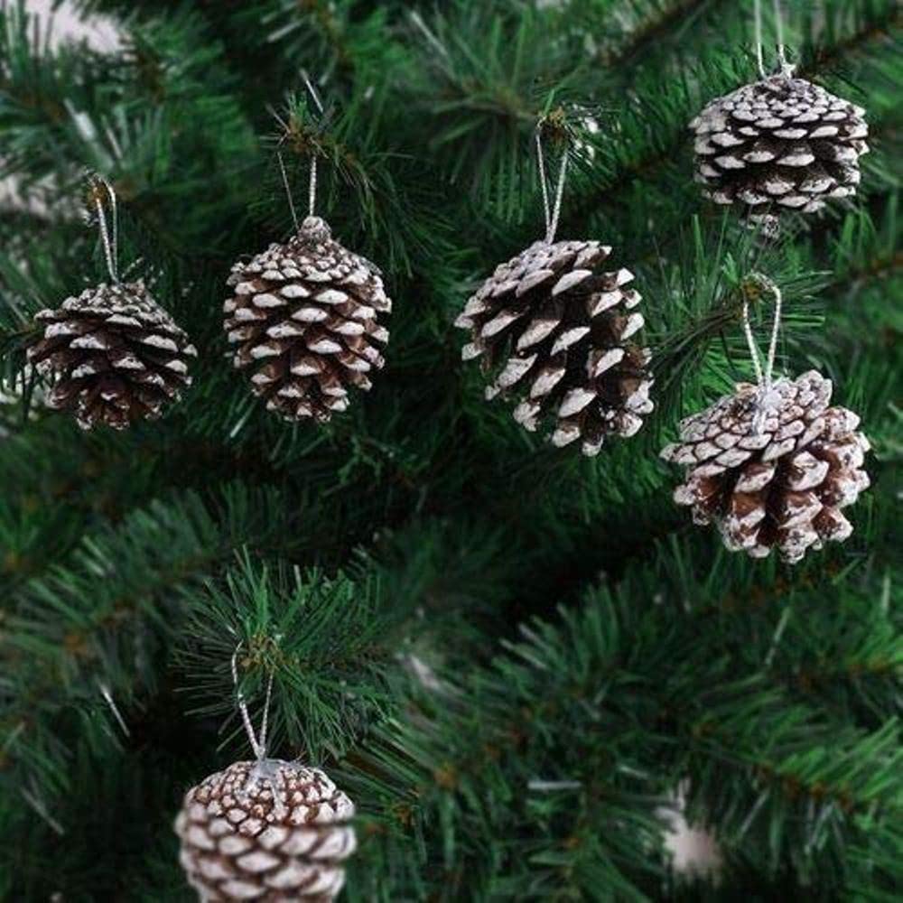 Christmas Tree Hanging Snow Pine Cone Ornaments for Christmas Tree Decoration Pack of 6