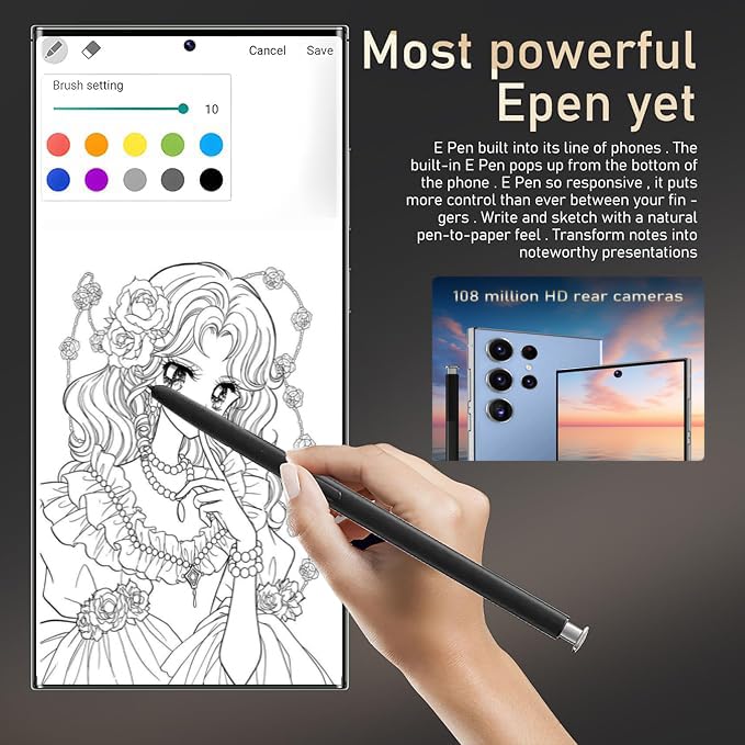 I24 Ultra 5G Unlocked Phone,8+256GB with 128GB Memory Card Cell Phone,Built in Pen The Phone,Smartphone Battery 6800mAh 6.8" HD Screen,5G/Face ID/Fingerprint Lock/GPS (Sky Blue)