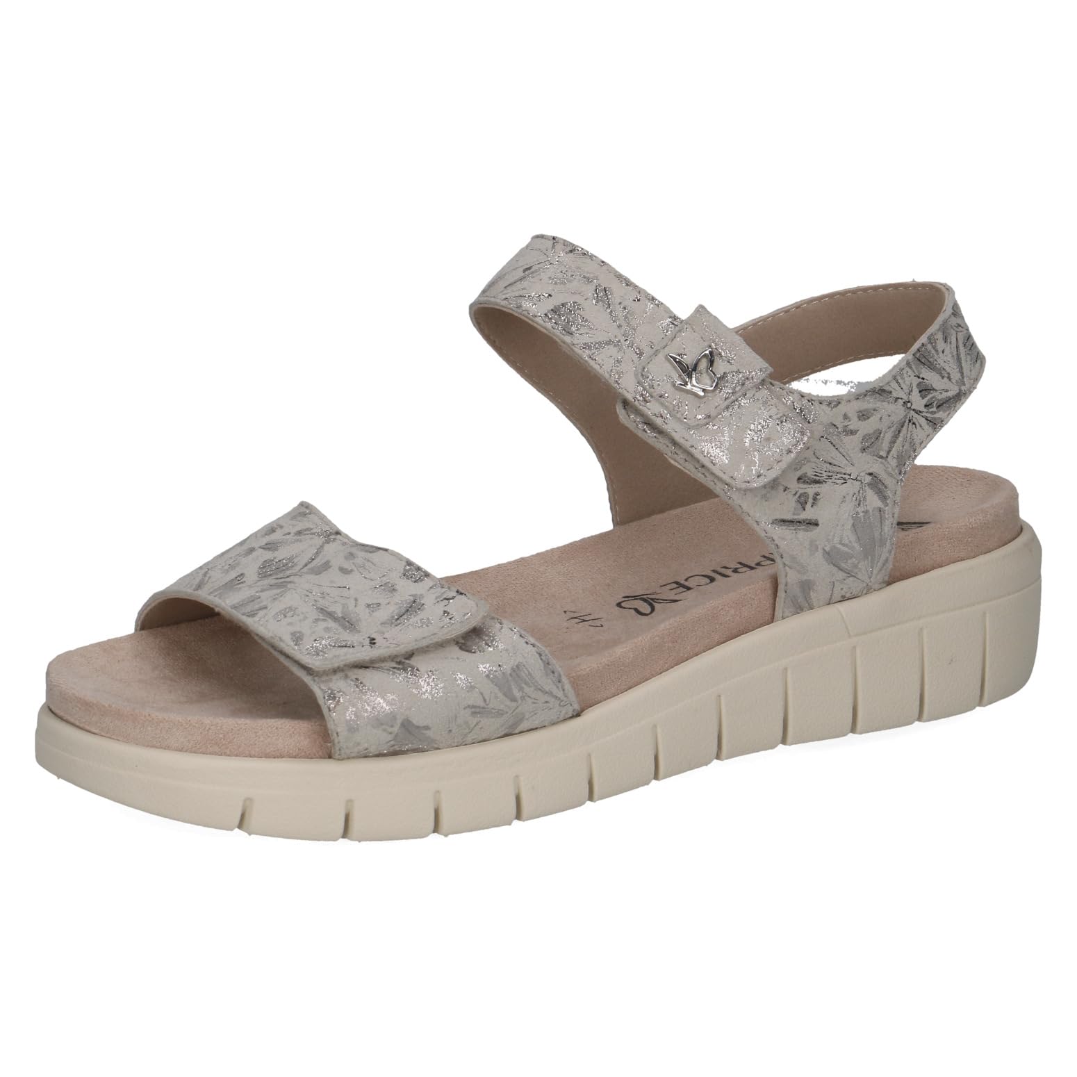Caprice women's flat sandal in leather, White (OFFWHITE/SILV.), 7.5 UK