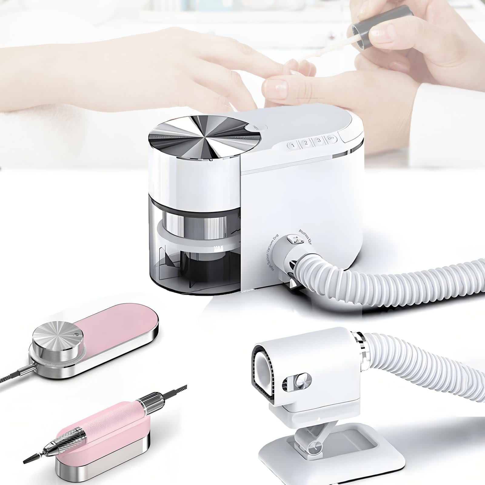 NYANS Set Aspirapolvere e Lima per Unghie, 1000-30000 Giri/Min, Batteria da 1600 mAh, velocità Regolabile, Aspiratore per Polvere, Silenzioso Pink