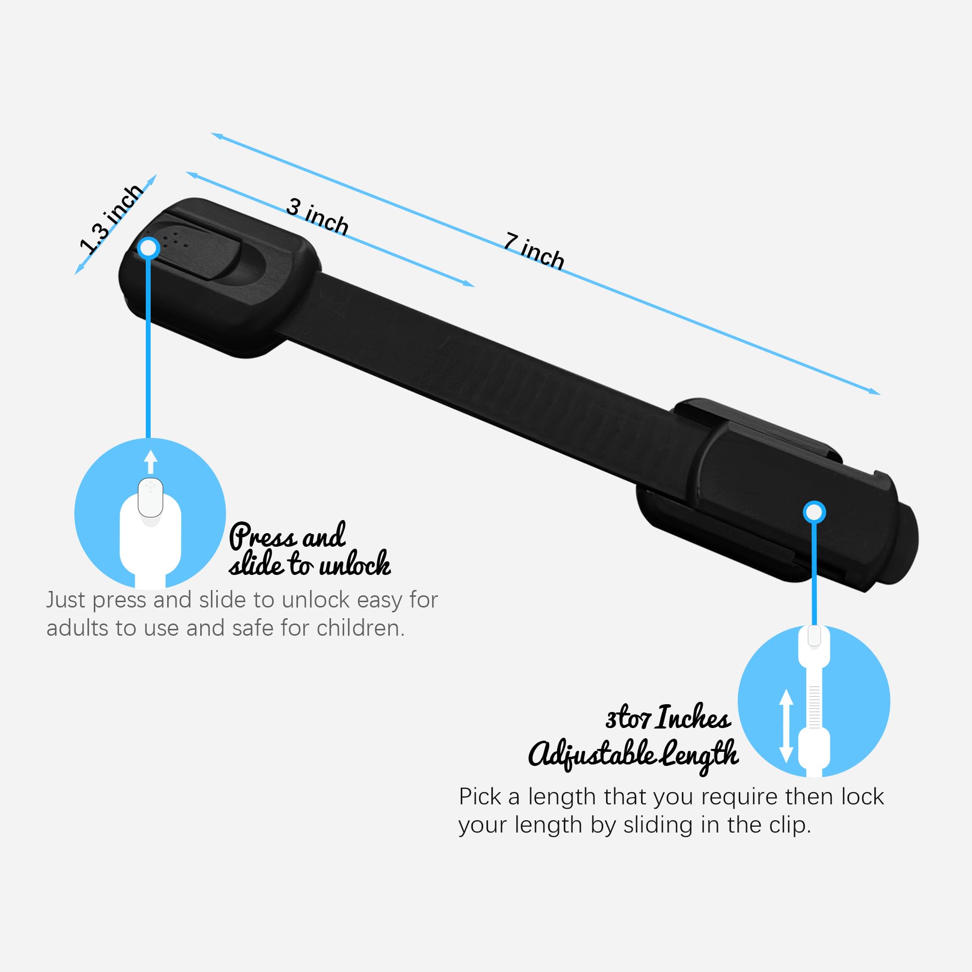Cerraduras de seguridad para niños a prueba de bebés, seguras, rápidas y fuertes, fáciles de instalar y usar para muebles, cocina, asiento de inodoro, horno y muchos otros usos. (B - Negro, 6 piezas