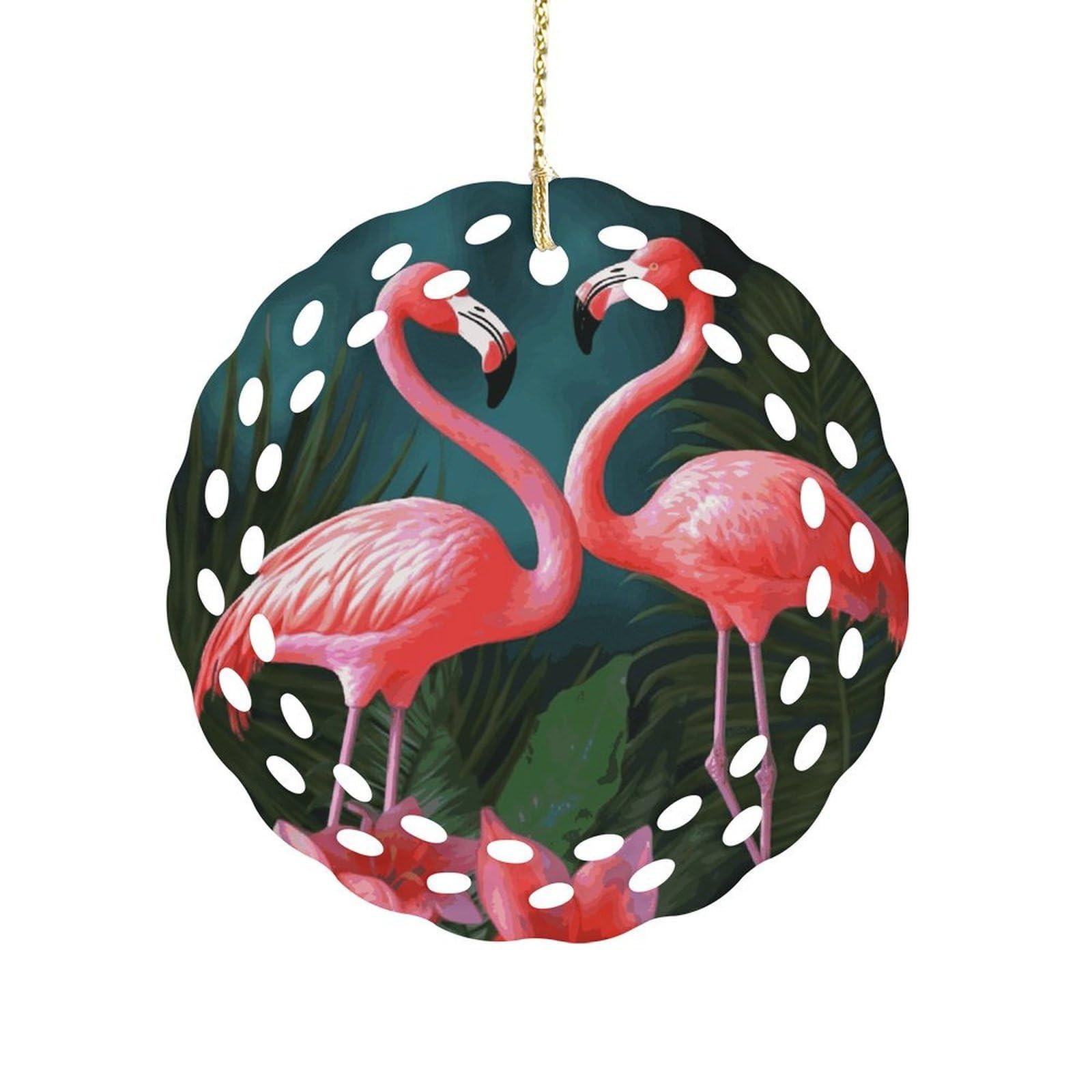 Fodpand Women's Style Flamingo Flowers Ceramic Ornament For Home Decor 3.2" Round Tree Decoration Christmas Ornaments For Men Double-Sided Design