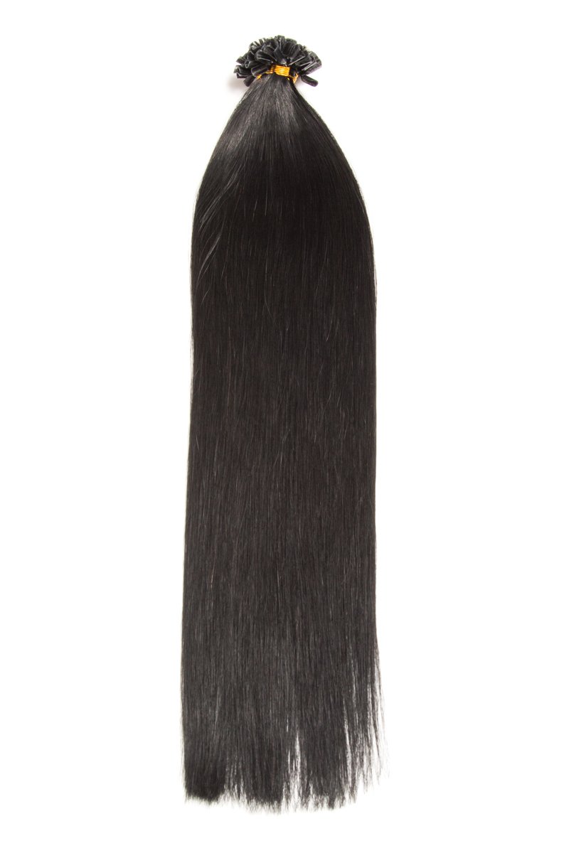 Schwarze Keratin Bonding Extensions 100% Remy Echthaar Human Hair - 250 x 0,5g 45cm Glatte Strähnen - Lange Haare Keratin Bondings U-Tip Haarverlängerung Haarverdichtung - Schwarz