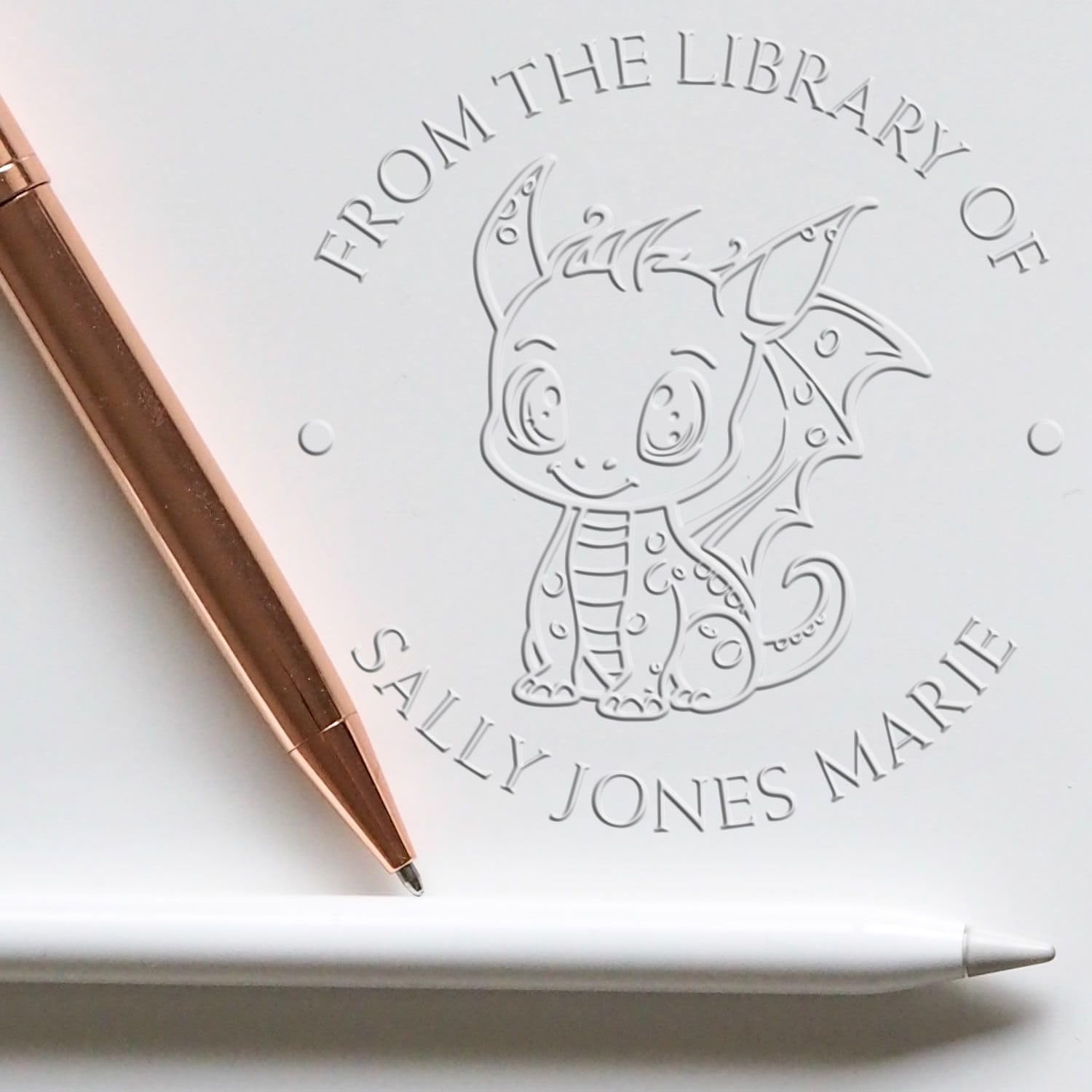 Personalized Dragon Book Embosser Seal for Children's Stories | Custom Library Signature Embossing Stamp with Mythical Design | Ex Libris Personalizable Book Plate Seal for Kids Reading Collection