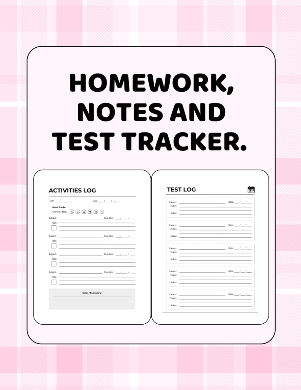 Daily Homework and Task Tracker | Undated Planner with Pages for Notes | Large 8.5 x 11 | PINK: A Fun and Simple School Organizer. Includes Test Tracker and Extra Space For Notes.