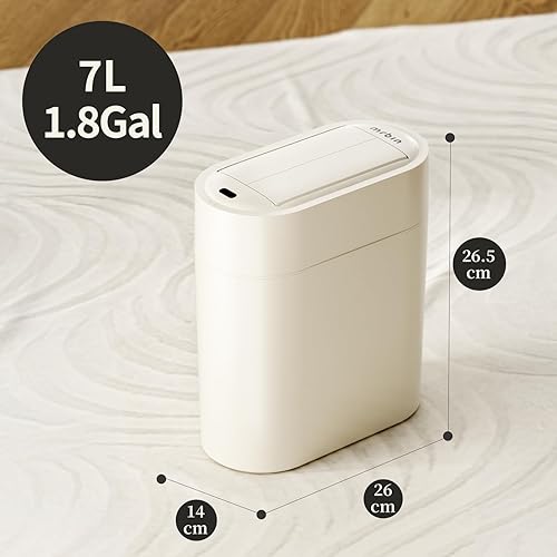 Miniatura 5 de MRBIN Basurero de baño con sensor de movimiento con tapa de mariposa, cubo de basura delgado automático sin contacto de 7 litros1.8 galones, cesta