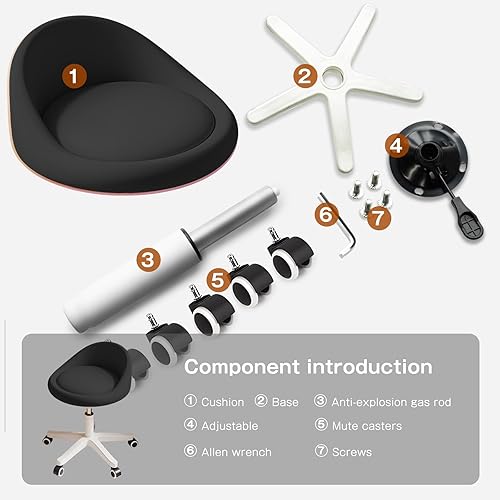 Miniatura 6 de Taburete redondo con respaldo bajo de piel sintética, silla giratoria hidráulica ajustable en altura para spa, salón, tatuaje, masaje u oficina