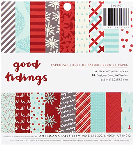 American Crafts 36 Sheet Good Tidings Paper Pad, 6 x 6