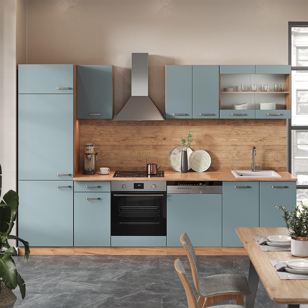 Vicco Mueble de Cocina R-Line, Roble Azul-Gris-Dorado, 300 cm, ET Roble, para disposición Flexible y ampliación con módulos adicionales