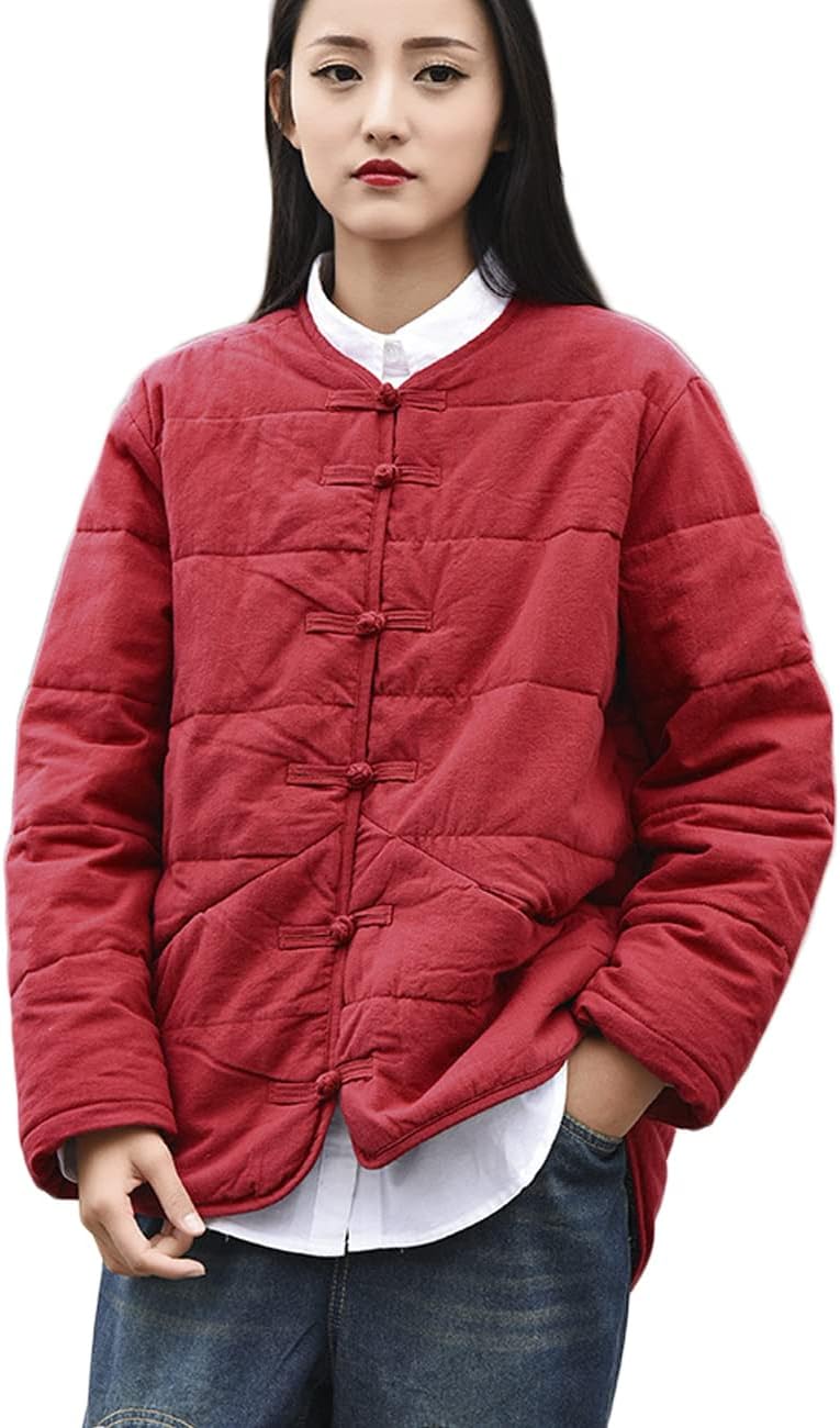 NFYM Women's Lightweight Cotton Quilted Coats Short Chinese Tang Suit Jackets Cotton Linen Coat with Pockets